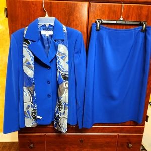 Royal Blue Skirt Suit with scarf/Size 6